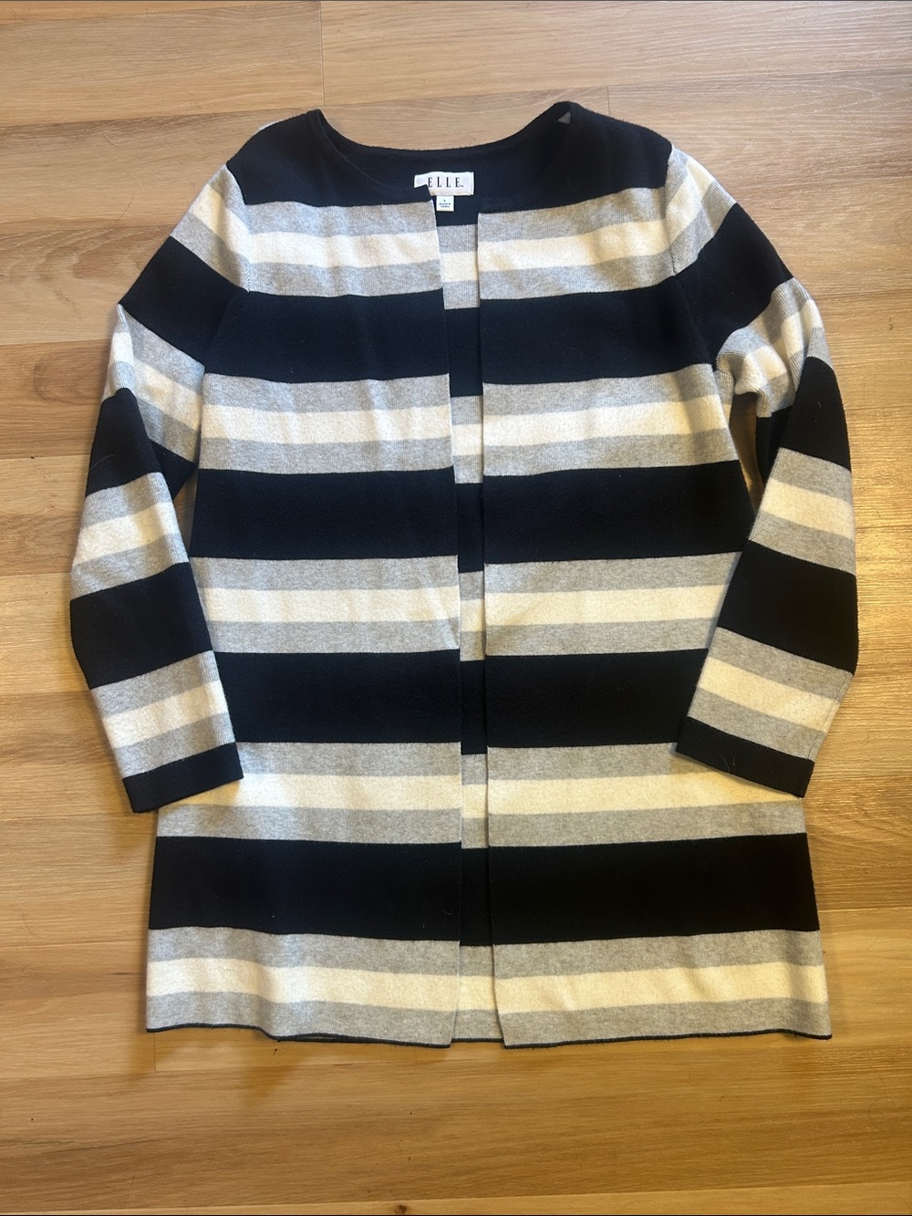 ELLE Black and Cream Striped Open-Front Cardigan